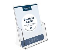 EUROPEL Leaflet & Brochure Holder | For A4 Size Literature | Crystal Clear Acrylic Construction | Booklet, Flyer & Menu Display & Dispenser for Office, Restaurants & Reception | Portrait | Clear