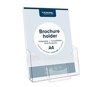 EUROPEL Leaflet & Brochure Holder With Business Card Compartment For A4 Size Literature, Crystal Clear Acrylic Construction, Booklet, Flyer & Menu Display & Dispenser, Portrait