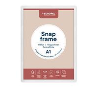EUROPEL lightweight Snap frame A1, matt white powder-coated finish, Profile 25x11 mm, Anodized aluminum, anti-reflective protector, External dimensions 625x872 mm, Grey polystyrene back