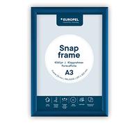 EUROPEL lightweight Snap frame A3, Blue, Profile 25x11 mm, Anodized aluminum, anti-reflective protector, External dimensions 328x451 mm, Grey polystyrene back