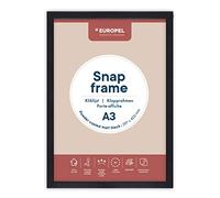 EUROPEL lightweight Snap frame A3, matt black powder-coated finish, Profile 25 mm, Anodized aluminum, anti-reflective protector, External dimensions 297x420 mm, Grey polystyrene back