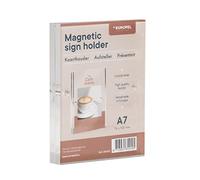 Europel Luxe Magnetic Sign Holder A7, Portrait or Landscape, Acrylic, 2x10mm, Menu&Leaflet Display Holder for Restaurants, Hotels, Conference & Reception, Free Standing&Double Sided, Transparent