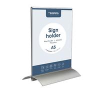 EUROPEL Sign Holder (T-Standard, A5 Size, Portrait) - Clear Acrylic Construction - Double Sided Menu & Leaflet Display Holder for Restaurants & Reception - Free-standing Design with Aluminium Base