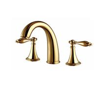 EuropUPC Style Dual Lever Basin Mixer Taps Gold Hot and Cold Basin Taps Mixers Bathroom Sink Tap Retro Basin Sink Mixer Tap Three Holes