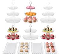 Europura LIFE 10-Piece Cake Stand Set - 3 Two-Tier & 3 Three-Tier Round Cupcake Stands with 4 Square Trays, Ideal for Weddings, Birthdays, Baby Showers, Christmas and Parties