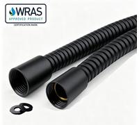 Euroshowers 150Cm Superlux Premium Matt Black Stainless Steel Shower Hose Large Bore 11mm Fast Flow - Wras Approved