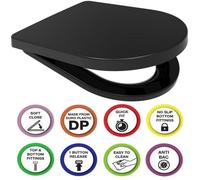Euroshowers Anti-Bac Black Middle D Toilet Seat, Soft Close, Top Or Bottom Fix & Quick Release 365X464mm