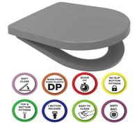 Euroshowers Anti-Bac Grey Middle D Toilet Seat, Soft Close, Top Or Bottom Fix & Quick Release 365X464mm