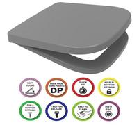 Euroshowers Anti-Bac Grey V20 Rounded Square/d Toilet Seat, Soft Close, Top Or Bottom Fix & Quick Release 356X434mm