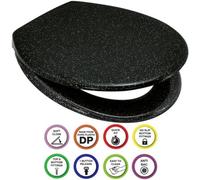Euroshowers Anti-Bac Top Or Bottom Fix Black Glitter Oval Soft Close Quick Release Toilet Seat 375X445mm