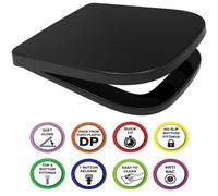 Euroshowers Anti-Bac Top Or Bottom Fix Black V20 Rounded Square/d Soft Close Quick Release Toilet Seat 356X434mm
