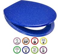 Euroshowers Anti-Bac Top Or Bottom Fix Blue Glitter Oval Soft Close Quick Release Toilet Seat 375X445mm