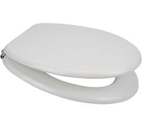 Euroshowers MDF White OR MDF Oak Wood Soft Close Toilet Seat with Top Fix/Blind Hole Fittings and Two Button Quick Release Hinges (Oval Shape White)