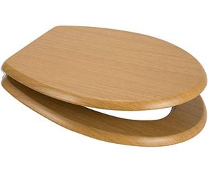 Euroshowers MDF White OR MDF Oak Wood Soft Close Toilet Seat with Top Fix/Blind Hole Fittings and Two Button Quick Release Hinges (Oval Shape Oak)