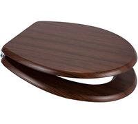 Euroshowers MDF Wood Veneer Wooden Design Toilet Seat with Chrome Bar Hinge (Walnut (Dark Brown))