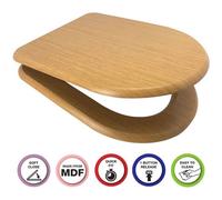 Euroshowers Top Fix Oak Mdf D Shape Soft Close Quick Release Toilet Seat
