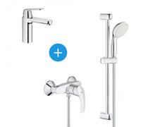 Eurosmart Shower mixer set + Shower bar with 2 jet shower + Single lever basin mixer size M, Chrome (23327000 & 33555002)