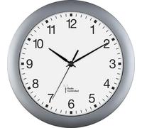 EUROTIME Radio Controlled Wall Clock, 30 cm, Plastic Case, Curved Real Glass, Automatic Time and Time Conversion from Summer and Winter Time, Wall Clock for Kitchen and Living Area, Silver, 56780-07