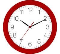 Eurotime Radio-Controlled Wall Clock, 30 cm, Red, Plastic Casing, Curved Real Glass, Automatic Time and Time Adjustment from Summer and Winter Time, Clear Dial, 52800-01-2
