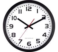 Eurotime Radio Wall Clock, 40 cm, Metal Frame, Black, Real Glass, Clear 12 Numbers Dial, Automatic Time and Time Adjustment, for Living Area or Office, Red Seconds, for Indoor Use Only, 59990-05