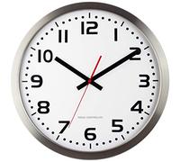 Eurotime Radio Wall Clock, Step Second, 40 cm, Stainless Steel Case, Real Glass, Clear 12-Digit Dial, Automatic Time and Time Adjustment, for Living Area or Office, Red Seconds, 59990-07