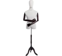 Eurotondisplay tailor's dummy linen cover fabric, upper body and head, wooden arms and finger, adjustable, dark wood stand., Wood, Black , A-9-T-G männlich