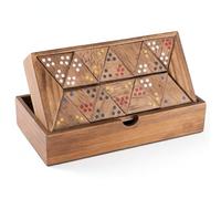EUROtops Trio Wooden Dominoes Game - 56 Triangle Pine Dominoes Board Game for 2-6 Players, Domino Reissue with Wooden Box