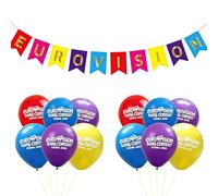 Eurovision 2026 Party Decorations, Eurovision Balloons Banner Flag, 12 Pcs 12inch Latex Balloons & 1 Pcs Banner Flag For Song Competition Vienna Uk 2026 Themed Garden Bar Restaurant Party