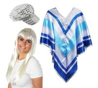 EUROVISION DISCO QUEEN COSTUME PONCHO CAPE MICROPHONE 70'S CELEBRITY SUPER DISCO