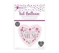 Eurowrap 18" Mother's Day Foil World's Best Mum Balloon Helium or Air Filled Includes String, Ribbon and Sticky Tabs Birthday Love Heart Pink