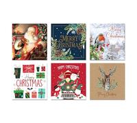 Eurowrap 30 Christmas Cards - Festive Mixed Pack with 6 Assorted Designs Including Santa, Robin, Stag, Christmas Train & Gift Patterns - With Envelopes