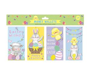 Eurowrap 4 Pack Cute Easter Money Wallets - Yellow-739, Cartoon Pattern, Unisex-Adults, 4 Items, Paper/Cardstock, Zipper Closure