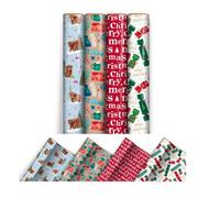Eurowrap 4 Rolls Christmas Wrapping Paper 4M X 70Cm Highland Cow Contemporary Gift Wrap