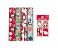 Eurowrap 4 Rolls Cute Christmas Wrapping Paper 4M Gift Wrap 20 Matching Tags