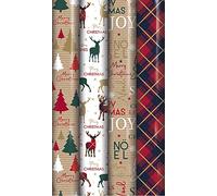 Eurowrap 4 x 5M Rolls of Wrap Wrapping Paper Traditional Tartan Reindeer