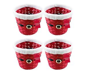 Eurowrap 4X Round Christmas Hamper Basket Santa Clause Gift Hamper Table Decor Basket 19Cm