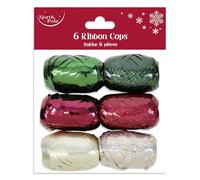 Eurowrap 6 Pack Christmas Ribbon Cops - Trend Mix Metallic & Holographic Curls - Gift Wrapping Ribbons in Red, Green & Gold - 10 Metres x 5mm Each