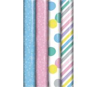 Eurowrap Baby Wrapping Paper Rolls Pack Of 4 Recyclable Pastel Gift Wrap With Stars Stripes And Polka Dots