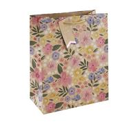 Eurowrap Beautiful Floral Brown Kraft Paper Gift Bag 100% Recyclable with Just For You Gift Tag Spring Birthday Mothers Day Easter Valentines Large