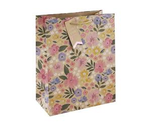 Eurowrap Beautiful Floral Brown Kraft Paper Gift Bag 100% Recyclable with Just For You Gift Tag Spring Birthday Mothers Day Easter Valentines Large