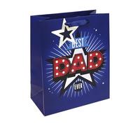 Eurowrap Best Dad Ever Large Gift Bag - Blue Present Bag for Father’s Day or Birthday with Star Design & Red Star Print Interior