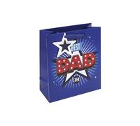 Eurowrap Best Dad Ever Medium Gift Bag - Blue Present Bag for Father’s Day or Birthday with Star Design & Red Star Print Interior
