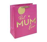 Eurowrap Best Mum Ever Large Gift Bag - Pink Design with Foil Message, Ribbon Handle & Striped Interior - Perfect for Larger Gifts on Mother's Day, Birthdays and Celebrations