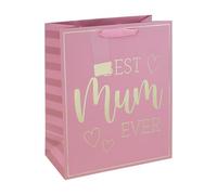 Eurowrap Best Mum Ever Large Gift Bag Pink with Ribbon Handles, Matching Gift Tag, Stylish Mum Present Bag for Mother’s Day and Birthday Gifts, Premium 210gsm Paper