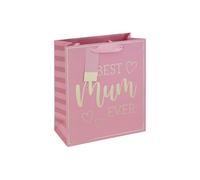Eurowrap Best Mum Ever Medium Gift Bag Pink with Ribbon Handles, Matching Gift Tag, Stylish Mum Present Bag for Mother’s Day and Birthday Gifts, Premium 210gsm Paper