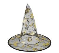 Eurowrap Black and Gold Witches Hat - Decorative Halloween Costume Accessory with Foil Detail - Pointed Fancy Dress Hat for Witch, Wizard & Party Outfits