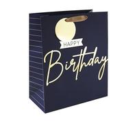 Eurowrap Blue and Gold Happy Birthday Gift Bag With Gift Tag - Gift Bag for Him, Birthdays, Kids, Boys - Stylish Bright Mens Happy Birthday Gift Wrap Occasion Present - Large Size