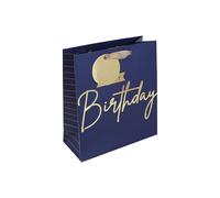 Eurowrap Blue and Gold Happy Birthday Gift Bag With Gift Tag - Gift Bag for Him, Birthdays, Kids, Boys - Stylish Bright Mens Happy Birthday Gift Wrap Occasion Present - Medium Size