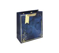 Eurowrap Blue Marble Large Gift Bag - Luxury Gold-Lined Paper Gift Bag with Ribbon Handle - Elegant Birthday, Father's Day or Celebration Gift Wrap for Her or Him