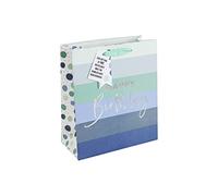 Eurowrap Blue Stripes and Dots White Kraft Happy Birthday Gift Bag With Gift Tag 100% Recyclable Male Mens Occassions Medium